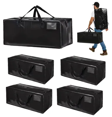 Umzugstasche 90 l, 4er-Set, schwarz, wasserdicht, mit Rucksackgurten