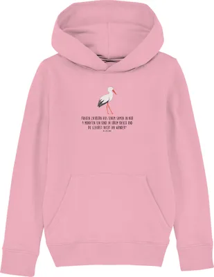 Produktbild von Mr. & Mrs. Panda Kinderpullover Storch 7-8 Jahre (122/128) - Baumwolle Pink - Geschenk, Hoodie, Mütter, Schwangerschaft, Kinderbekleidung, Baumwoll-Sweatshirt, Pullover