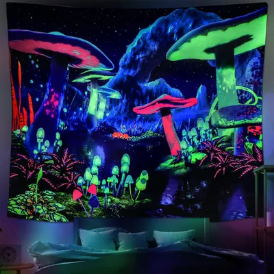 Produktbild von Famanu Wandteppich Galaxie mit psychedelischen Motiven - Schwarzlicht, 130 cm x 150 cm