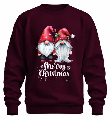 Productafbeelding van Kersttrui met kerstmannetjes, elfjes en kabouters - Kerst, kerstcadeau, uni, bordeauxrood, maat 3XL