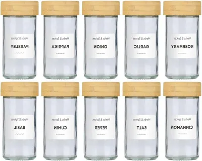 Produktbild von Gewürzbehälter-Set – Gewürzcontainer – Küchenorganisation – Bambusdeckel – 12 Stück – Transparent