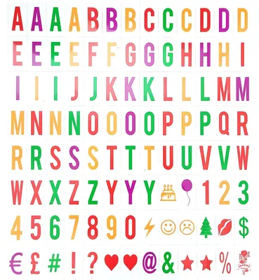 Image de Lettres magnétiques pour tableau lumineux - Lettres et émojis supplémentaires - 104 pièces - 6,5 x 3,5 cm - Format A4