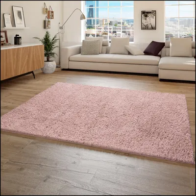 Produktbild von Hochflor Teppich Wohnzimmer Shaggy Weich Flokati Modern Einfarbig Rosa Grösse 60x100 cm