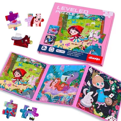Zdjęcie produktu dla Magnetyczne Puzzle - Bajki - Książka 3 w 1 - Poziom 4 - Zabawka podróżna od 3 lat