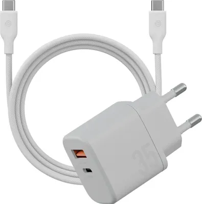 Image de Bazic Goport Velox Kit 1Xusb-C 1Xusb-A Gan 35W Chargeur avec câble tressé Blanc