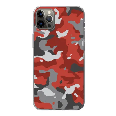 Produktbild von MuchoWow® Handyhülle Schutzhülle Hülle für iPhone 12 Pro Max Rot mit grauem Camouflage-Muster Silikon Softcase Handy Hülle - Hartschale