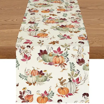 Zdjęcie produktu dla Bieżnik jesienny, 40x180 cm, z motywem liści i dyni, możliwość prania