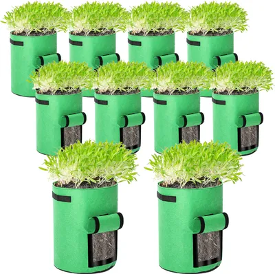 Obrázek produktu pro TolleTour 10 kusů 38litrových sázecích pytlů pytel na brambory sázecí pytel z netkané textilie 10 galonů Ф35×40cm sázecí pytel sadba s uchy pro přenášení, zelený