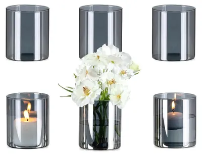 Produktbild von Set aus 3 Grauen Glasblumenvasen Zylindrisch für Innen