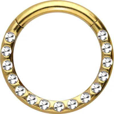 Produktbild von Ohrpiercing, Nasenpiercing, Septum Piercing Chirurgenstahl Segmentring Clicker KRISTALLE + EPOXY  Gold | Kristallfarbe: Kristallklar Innendurchmesser: 10mm | Stabstärke: 1,6mm