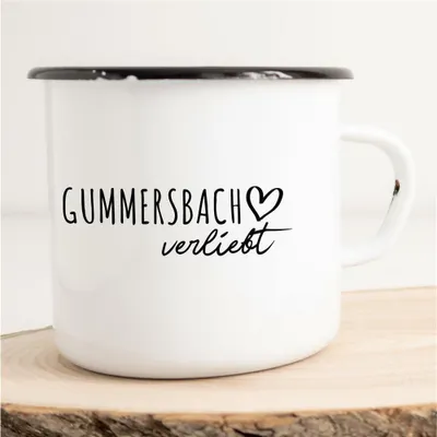 Produktbild von Huuraa Emaille Tasse Gummersbach  Geschenk Kaffeebecher Vintage 300ml Gummersbach  Präsent