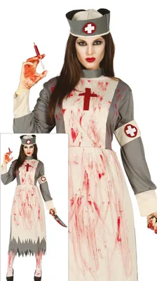 Obrázok produktu pre Zombie Nurse Halloween Scary Outfit Bloody Doctors Disguise Scary Look, veľkosť: 38 - 40 (M) farba: sivá