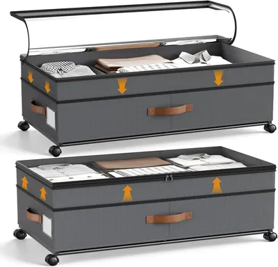 Obrázok produktu pre Úložný box pod posteľ 72 l, s kolieskami, kovovým rámom, PVC vekom, na oblečenie