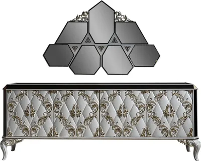 Produktbild von Casa Padrino Luxus Barock Möbel Set Sideboard mit Spiegel Weiß / Gold / Schwarz - Edler Massivholz Schrank mit elegantem Wandspiegel - Möbel im Barockstil