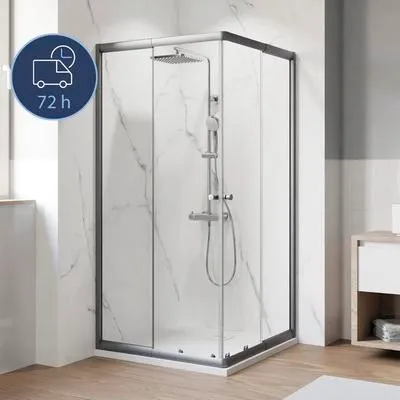 Produktbild von Eckeinstieg mit Gleittür/Schiebetür BREUER Ektos 80 - 90 cm Profil gunmetal Klarglas Reversibel