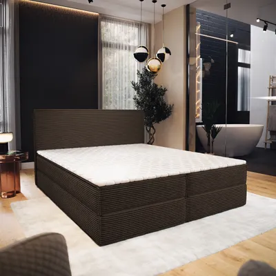 Produktbild von Masseno Boxspringbett PELLIO 140x200 cm Komplett-Set mit Bonell Matratze und Topper, Polsterbett mit Bettkästen -Braun, POSO 06
