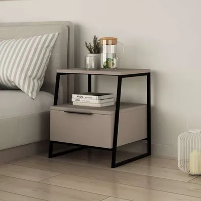Image de DECORTIE Pal Table de nuit Moderne Avec Tiroir Moka Clair Polyvalent , 45 x 40 x 50 cm