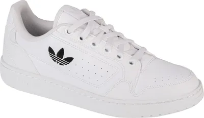 A white Adidas sneaker is shown from a side angle against a white background.