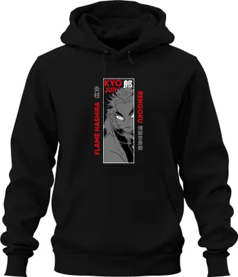 Obrázek produktu pro Kyojuro Rengoku Flame Hashira Kimetsu no Yaiba Anime Gift Uni mikina s kapucí, černá, XXL