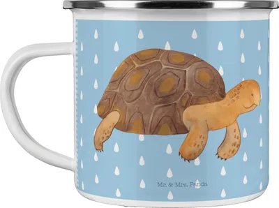 Produktbild von Mr. & Mrs. Panda Teetasse Schildkröte Marschieren - Blau Pastell - Geschenk, Schildkröten, Emaille Tasse, Lieblingsmensch, Teebecher, Meer, Abenteuer, Pott, Haferl