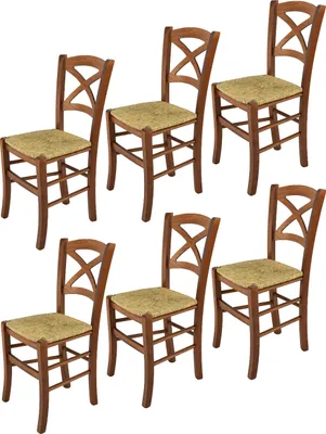 Immagine prodotto di t m c s Tommychairs - Set di 6 sedie CROSS per cucina e sala da pranzo, struttura robusta in legno di faggio laccato nel colore marrone chiaro e sedile in paglia