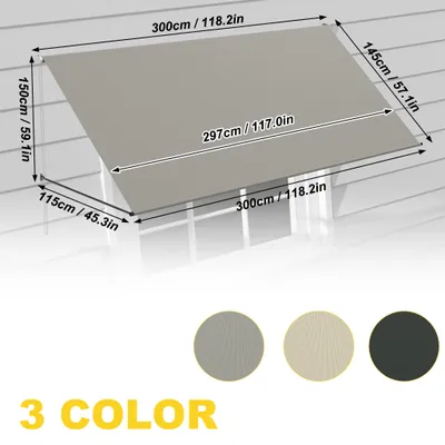 Produktbild von YZNAHRE Fallarmmarkise Markise 300x 145 cm Balkon Markise mit Kordel, Einziehbar Klemmmarkise Alu Stützstange Balkonmarkise Sonnenmarkise Sonnenschutz für Fenster Terrasse Balkon, Grau