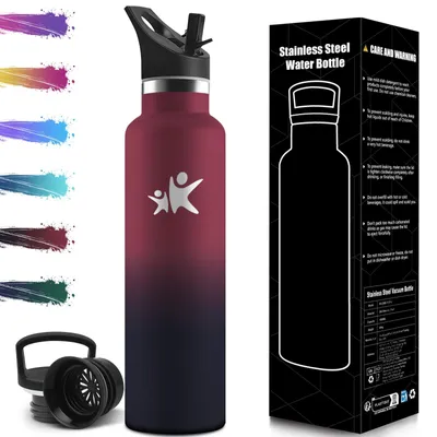 Produktbild von Trinkflasche Edelstahl 1L, BPA-Frei, Thermosflasche, Auslaufsichere Isolierflasche Doppelwandig, Thermoskanne, Wasserflasche mit Strohhalm, Trinkflasc