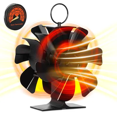 Produktbild von Peviasot Doppelseitiger 12-Blatt Kaminventilator mit 2 Motoren und Thermometer, wärmebetrieben, Schwarz