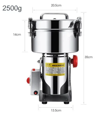 Immagine prodotto di Macinacereali elettrico - Macinaspice orientabile - Capacità 2500 g - Acciaio inossidabile - Alta potenza - Per erbe aromatiche, cereali e spezie - Spina UE
