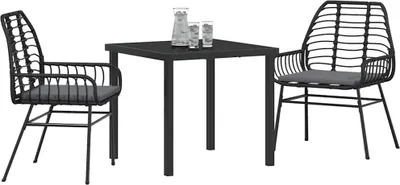 Image de vidaXL Ensemble de jardin 3 pcs noir Poly-Rotin