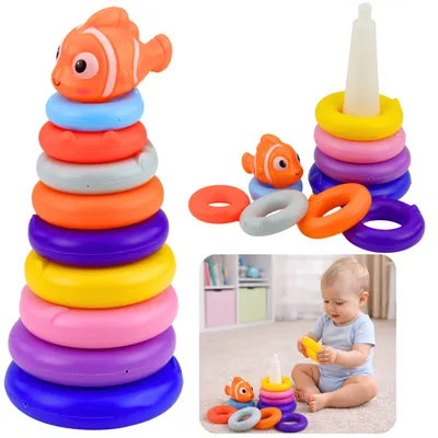 Produktbild von Pädagogisches Pyramidenpuzzle mit bunten Kreisen und Fischen, 10 Teile.
