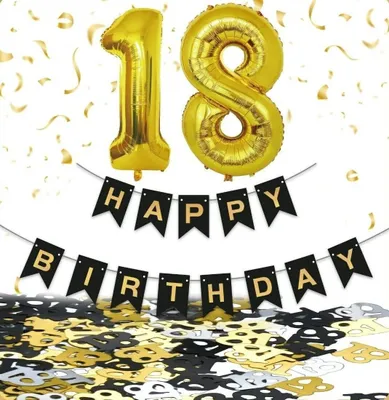 Image de Accessoires de fête gonflables 18 anniversaire set de décoration,ballons en plastique + confettis noir or