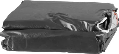 A folded black oval cover for a pool or similar item, shown on a white background.