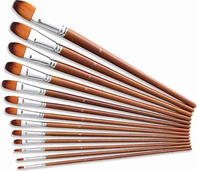 Image de 13pcs Professional Art Paint Painters Set Long Wooden Handle Nylon Hair Paintbrush for Acrylic Oil Watercolor Gouache Face Painting Drawing Art Supplies, Filbert Tip
