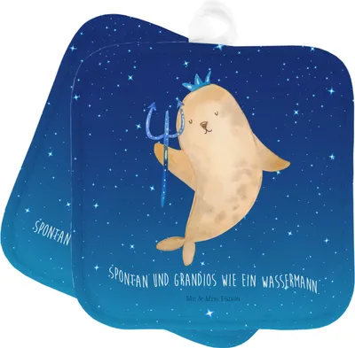 Produktbild von Mr. & Mrs. Panda Topflappen Sternzeichen Wassermann - Sternenhimmel Blau - Geschenk, Nix, Meermann, Ofenlappen, Meer, Geburtstag Januar, Set, topfhalter, Februar
