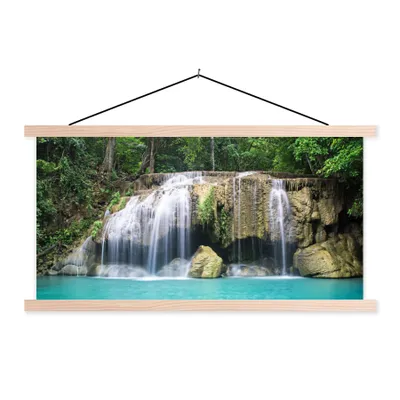 Produktbild von MuchoWow® Textilposter Wasser - Wasserfall - Bäume 60x30 cm mit holzfarbenen Rahmen - Dekoration
