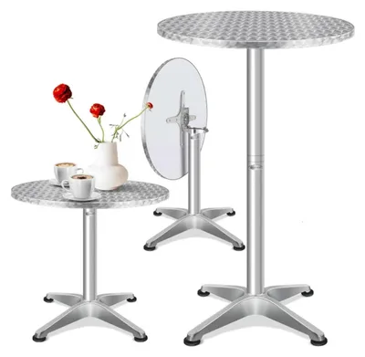 Produktbild von 2-in-1 klappbarer Bartisch - Runder Stehtisch Bistrotisch - Höhenverstellbar 70/110 cm - Ø 60 cm - Klappbarer Partytisch - Metall Aluminium - Farbe Edelstahl