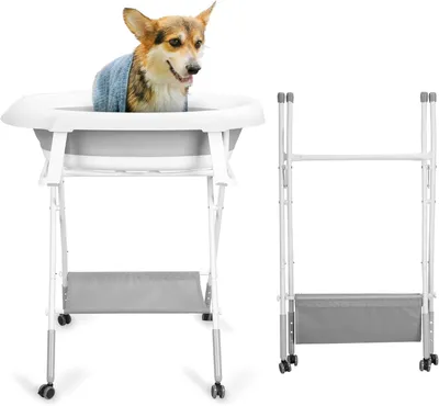 Produktbild von Faltbare 2-in-1-Hundebadewanne mit Waschstation für kleine Hunde, Katzen und andere Haustiere, tragbar, zum Baden und Pflegen, mit 3 Gängen