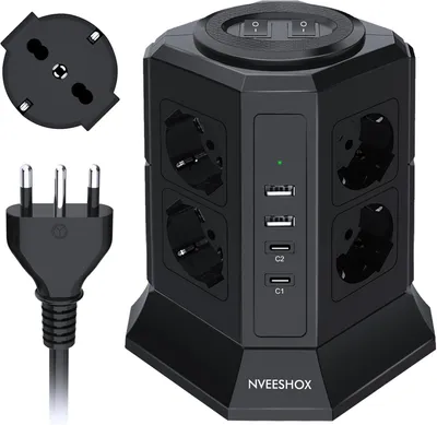 Imagen del producto de Regleta múltiple con 8 enchufes universales - Regleta múltiple vertical para informática