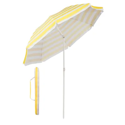 Produktbild von Sekey Sonnenschirm Rund Ø 160 cm Terrassen Gartenschirm Strandschirm mit kurbel & Schutzhülle Neigungswinkel und Höhe verstellbar, Gelb-weiß gestreift