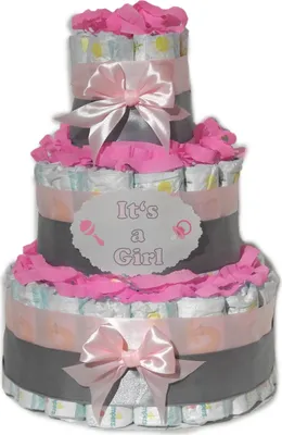 Produktbild von Windeltorte | Geschenk zur Geburt | Windelgeschenk für Mädchen | It's a Girl rosa-grau