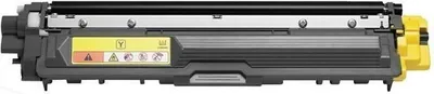 A yellow toner cartridge for a printer.