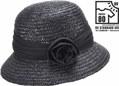 Seeberger eleganter Strohhut-Glocke mit Blume & UV-Schutz 80 in schwarz