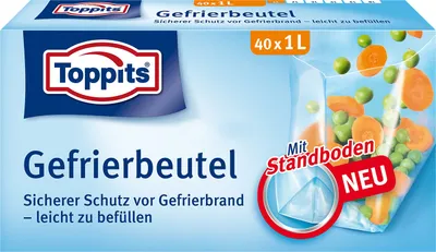 Produktbild von Melitta Toppits Gefrierbeutel mit Standboden 1 Ltr. (1 Packung mit 40 Beutel)
