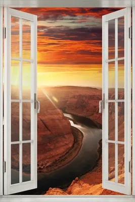 Produktbild von Wallario Poster mit Fenster-Illusion: Grand Canyon bei Sonnenuntergang, Größe: 100 x 150 cm