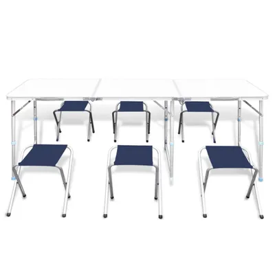 Immagine prodotto di Tavolo da campeggio pieghevole con 4 sgabelli Altezza regolabile 180x60 cm