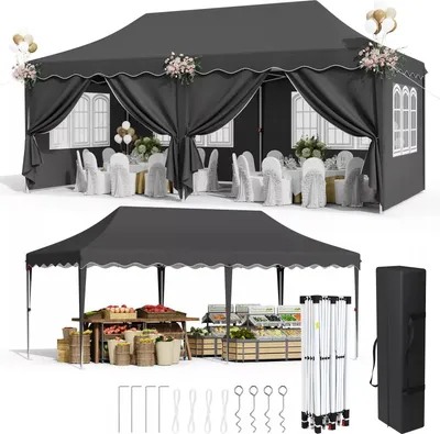 Produktbild von Faltpavillon - Pop Up Partyzelt - 3x6 m - 420D Oxford Polyurethanbeschichtet - Wasserdicht, UV-Schutz 50+ - Stahlgestell - 6 Seitenteile - Höhenverstellbar - Gelb