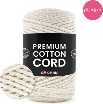 Produktbild von Premium Baumwollkordel Kokonki 3 mm 100 m Creme 308 für Makramee und Häkeln