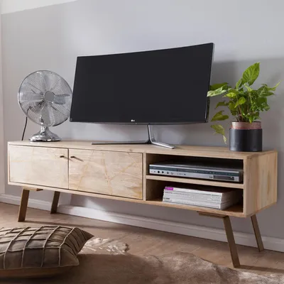 Immagine prodotto di FineBuy HiFi Mobile TV basso SIKAR in legno massello di mango 145x47x35 cm Mobile TV a 2 ante Tavolino TV con ripiano Mobile TV Mobili TV