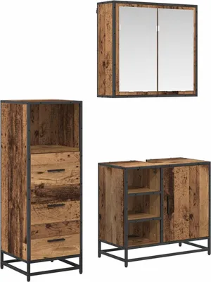 Immagine prodotto di Set di mobili da bagno con cassetti 3 pezzi in legno di recupero Materiale a base di legno